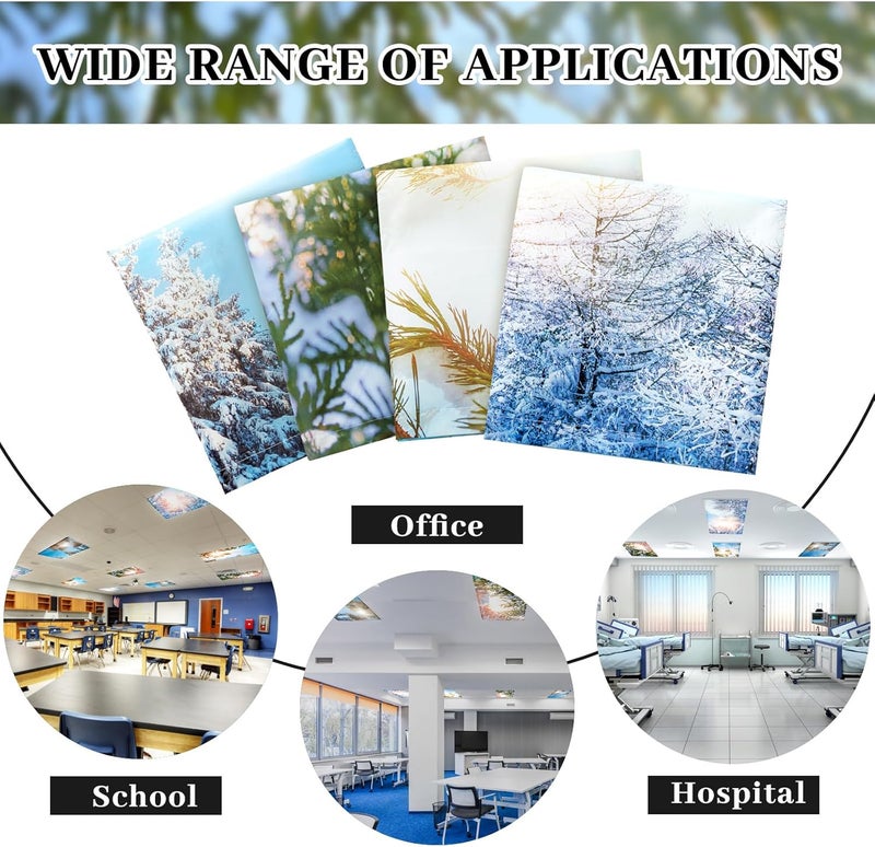 ROCEEI Pack of 4 Fluorescent Light Covers for Ceiling Lights, 4 x 2 Ft, Magnetic Light Covers for Classroom Office Home School Ceiling Decor(Pine Trees) - Image 4
